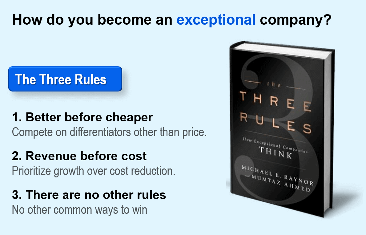 The book, The Three Rules: How Exceptional Companies Think